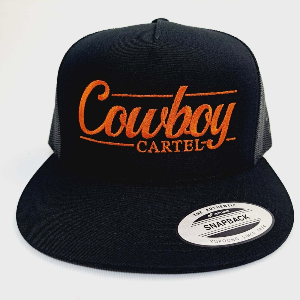 Cowboy Cartel Flat Bill Mesh Snapback Direct Embroidered Cap Hat Black
